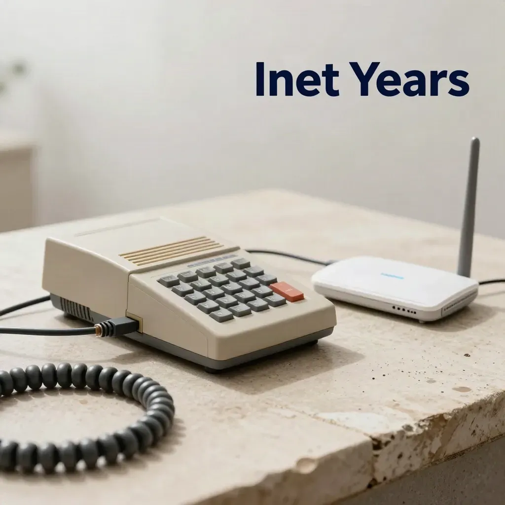 Stary modem, terminal i router na jasnym kamieniu po deszczu